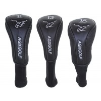AGXGOLF Golf Club Headcovers: Long Neck Set of 3 Black for 11+13+15 Woods 