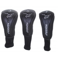 AGXGOLF Golf Club Headcovers: Long Neck Set of 3 Black for 3+5+7 Woods 