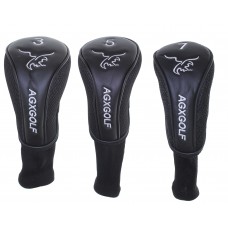 AGXGOLF Golf Club Headcovers: Long Neck Set of 3 Black for 3+5+7 Woods 