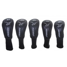 AGXGOLF Golf Club Head covers: Long Neck Set of 5 Black for #4 HYBRID, #5HYBRID, #6 HYBRID, #7 HYBRID AND #8 HYBRID