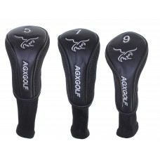 AGXGOLF Golf Club Headcovers: Long Neck Set of 3 Black for 5+7+9 Woods 