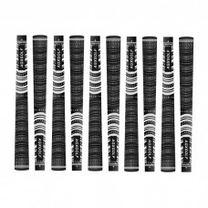 A PACK OF 10 AGXGOLF MEN'S MID-SIZED CORDED (MULTI-COMPOUND) GOLF GRIPS & OPTIONAL 12 TAPE STRIPS: BLACK/WHITE 