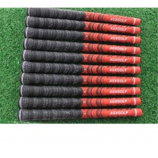 A PACK OF10 AGXGOLF MENS CORDED (MULTI-COMPOUND) GOLF GRIPS AND 13 TAPE STRIPS: BLACK/RED