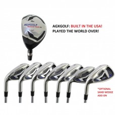 MEN'S LEFT HAND AGXGOLF MAGNUM IRONS SET with #4 HYBRID UTILITY IRON +5-9 IRONS + PITCHING WEDGE: PRO SERIES: BUILT in the USA! 