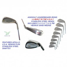 SENIOR MENS LEADERBOARD OPTIMIZED WIDE SOLE IRONS SET wSENIOR FLEX STEEL or GRAPHITE SHAFTS + FREE SAND WEDGE; ALL SIZES