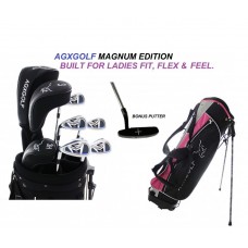 LADIES LEFT AGXGOLF COMPLETE GOLF CLUB SET+w460cc Driver + 3WOOD + HYBRID + 6-9 IRONS + PW + STAND BAG + FREE PUTTER+2 HEAD COVERS
