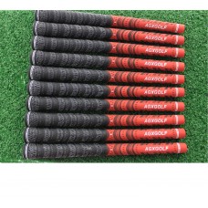 A PACK OF10 AGXGOLF MEN'S CORDED (MULTI-COMPOUND) GOLF GRIPS AND 13 TAPE STRIPS: BLACK/RED