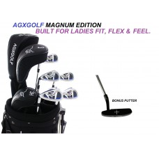AGXGOLF LADIES LEFT HAND MAGNUM GOLF CLUB SET w/DRIVER+FAIRWAY WOOD+6,7,8,9 IRONS+PW+PUTTER: OPTIONAL BAG